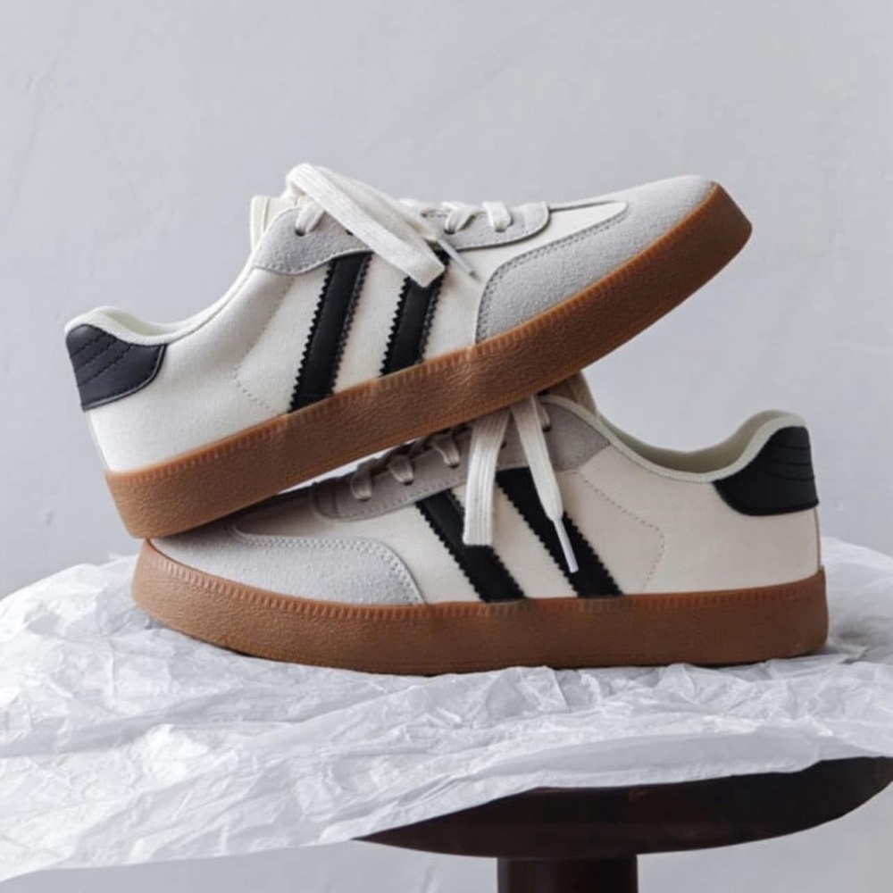 White and Black Sneakers with Suede Finish - Picture 2 of 5